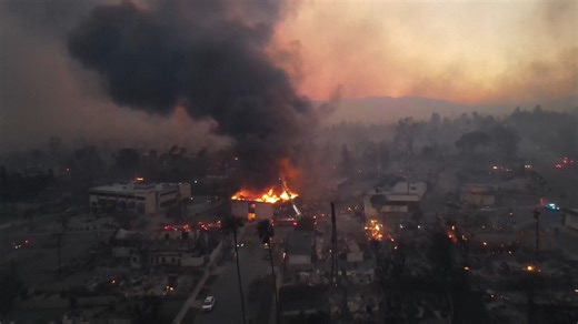 5.8K views · 19 reactions | Watch: Drone video shows scope of devastation from fire in Altadena. More than 4,000 structures have been destroyed in the Eaton Fire in the Los Angeles area, as thousands more have burned in the Pacific Palisades community, fire officials said Thursday. (Video by Associated Press) Read more here: https://www.pressdemocrat.com/topics/?t=2025_los_angeles_wildfires | Press Democrat | Facebook