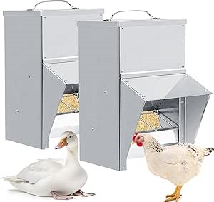 Uiifan 2 Pcs 11.5-50 Lbs Galvanized Chicken Feeder Weatherproof Poultry Food Dispenser with Lid Chicken Duck Food Dispenser Rat Proof Poultry Feeder for Cock Hen Duck(11.5 lb)