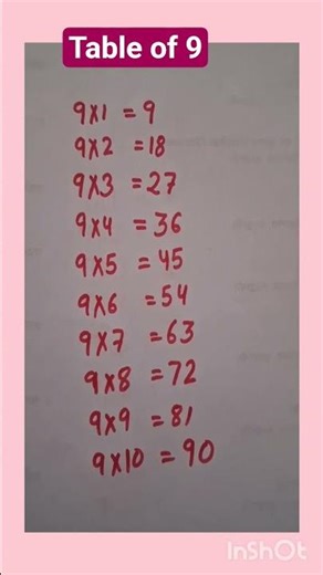 Table of 9 | 9 table #table #timestable #maths #ytshorts #shorts #tabletricks