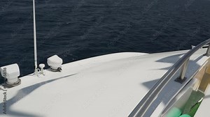 Magnificent frigatebird, Fregata magnificens, a big black sea bird with a characteristic red gular sac, Frigate bird soaring in the clear blue sky over a cruise ship at the coastline of the Galapagos