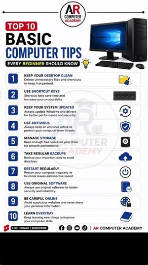 Top 10 Basic Computer Tips Every Beginner Should Know | Computer Tricks | AR Computer Academy