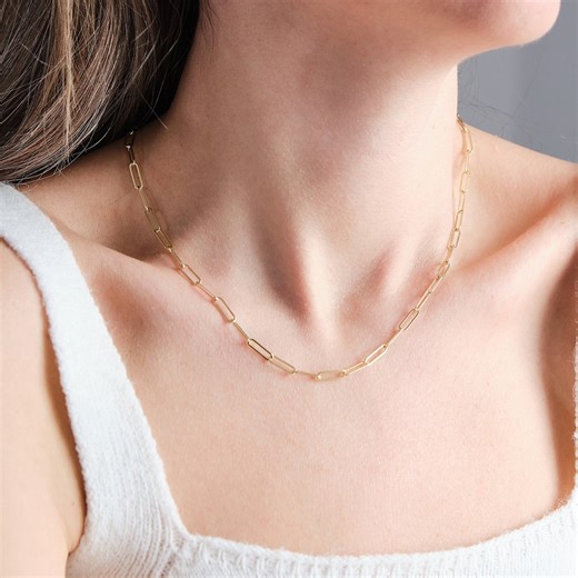 14K Gold Paperclip Chain Necklace, Dainty Link Chain Necklace, Layering Chain, Everyday Chain, Necklaces for Women, Christmas Gift for Her - Etsy