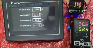 Lập trình HMI Delta DOP-107BV truyền thông Modbus RS485 với đồng hồ nhiệt độ