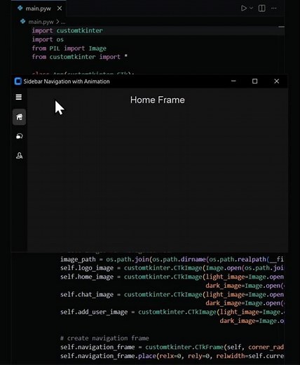 Sliding Animation Menu With CustomTkinter #customtkinter #python #tkintertutorial #tkinter #shorts