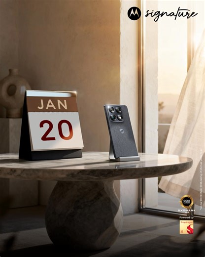 Just three days to go.⁣ A masterpiece that redefines style and performance is almost here.⁣ ⁣ motorola Signature devices offer the ultimate in performance, recognized by DXOMARK Gold Label for the highest standards of imaging excellence. Engineered with Sony LYTIA™ sensors, Dolby Vision® recording, and the next gen Snapdragon® 8 Gen 5 processor, you have all the power you need to capture moments like never before. ⁣ ⁣ Launching on 23rd January on Flipkart, motorola.in and leading retail stores.⁣