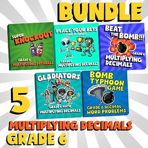 5 Games BUNDLE - Grade 6 No Prep Math Review Activities - Multiplying Decimals