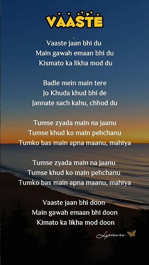 Dhvani Bhanushali & Nikhil D’Souza - Vaaste (Lyrics)#song #songlyrics#lyrics #hindisong #musiclyrics