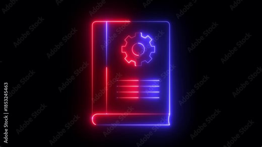 neon User manual icon isolated on black background. User manual book icon animation. User guide book. Instruction sign. Read before use. Knowledge base. Online instruction manual and strategy advice.