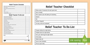 Relief Teaching Check List and To do Checklist