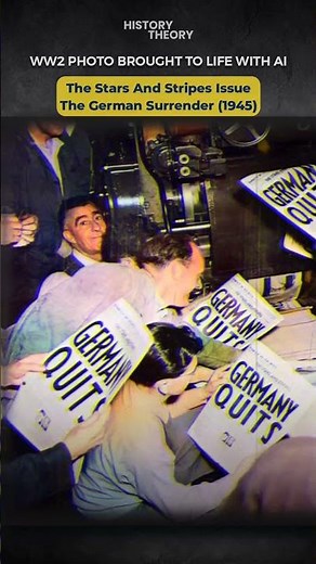 WW2 Historic Image Colorized: Germany Surrender Newspaper