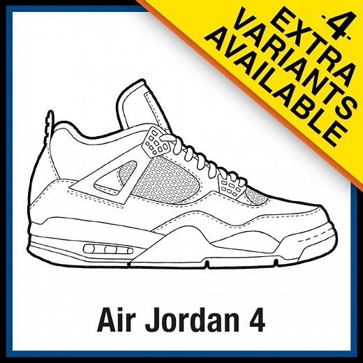 Air Jordan 4 Sneaker Coloring Pages - Created by KicksArt