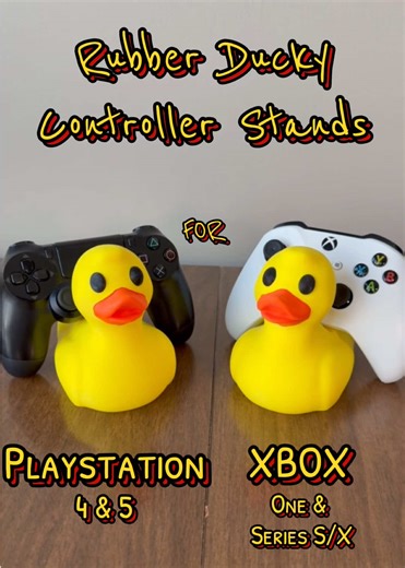 🦆🎮 Why go boring when you can go quacky? These 3D-printed rubber duck controller stands keep your PS4/PS5 and Xbox One/Series X|S controllers safe in the silliest way possible. Add some humor to your gamer setup and let this duck guard your gear in style 💛 #3DPrinted #GamerSetup #ControllerStand #PlayStation #xbox