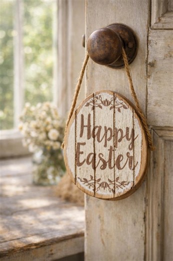 Rustic Happy Easter Egg Sign, Farmhouse Easter Wall Sign, Wooden White Wash Hanging Egg Sign, Spring Door Hanger, Neutral Rustic Home Decor - Etsy