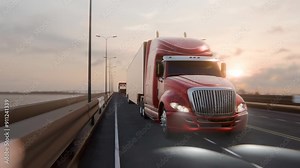 Autonomous American semi-truck with a trailer, controlled by artificial intelligence, drives on the line road. Cargo delivery, transportation of the future. Artificial intelligence. Self driving Stock Video