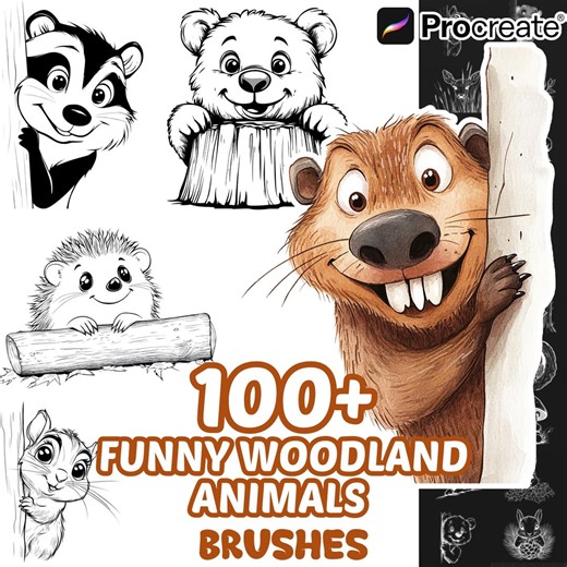 Procreate Woodland Animals Brushes, 100  Funny Woodland Animals Peeking Around the Corner Procreate Stamps, Safari, Woodland, Wild Animals - Etsy Australia