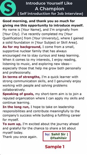 Self Introduction for Job Interview | Sample -1 | Develop your Personality with Sahil Sir