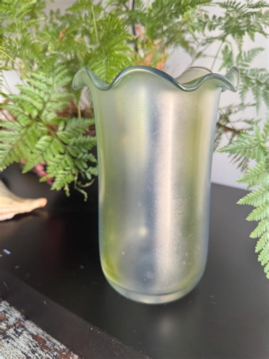 Vintage Scandinavian Art Glass Vase: Frosted Blue-green Ruffled Rim - Etsy