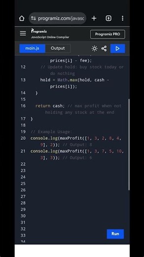 💹 Best Time to Buy and Sell Stock with Transaction Fee | JavaScript Solution | LeetCode