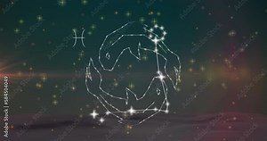 Animation of pisces star sign on clouds of smoke in background