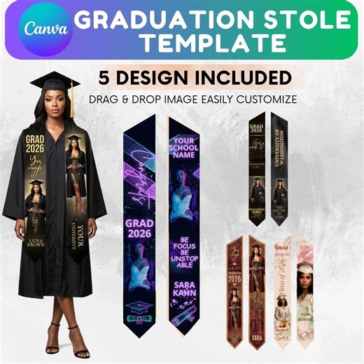 Graduation Stole Template Canva Editable, Custom Grad 2026 Stole Design, Photo Graduation Sash Template, Senior Stole Design - Etsy