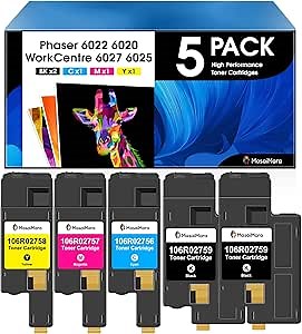 MasaiMara Compatible Toner Cartridges Replacement for Xerox 6022 106R02759 106R02756 106R02757 106R02758 for Xerox Phaser 6020 6022 WorkCentre 6025 6027 Printer (2Black Cyan Magenta Yellow, 5-Pack)