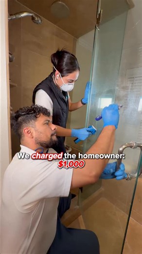 We charged the homeowner $1,000 just to clean this shower… and it was not even THAT DIRTY! Tools and products linked in my bio😉 #deepcleaning #cleaningservice #showercleaning | Edge Cleaning Service