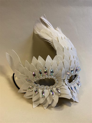 White or Black Faux Leather Feathered Masquerade Mask - Etsy UK