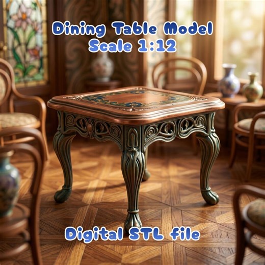 Art Nouveau Dining Table Miniature 1:12 Scale | Ornate Vintage Furniture (digital STL File) - Etsy