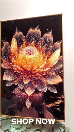 An exquisitely crafted single-flower wall décor, enhanced with 5D diamond-inspired crystals that create exceptional depth, brilliance, and light reflection. The intricate crystal detailing produces a refined, luminous finish that elevates any interior setting. Designed to complement both modern and classic spaces, this decorative piece adds a sense of elegance, calm, and luxury to living rooms, bedrooms, offices, and reception areas. High-quality materials ensure lasting beauty and visual impact