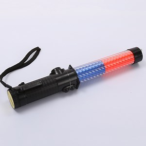 [Hot Item] Safety Flashing LED Wand Blue Red White Warning Traffic LED Light Baton with Whistle