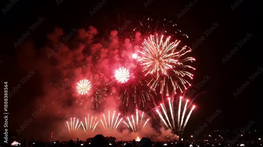 Vibrant Chinese New Year Firecracker Display Illuminates Rooftops at Night
