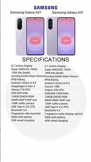 Samsung Galaxy A27 vs Samsung Galaxy A37