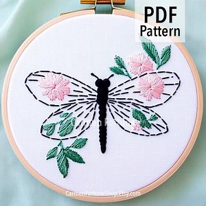 Hand Embroidery Pattern PDF, Floral Dragonfly With Pink Flowers, Cozy Embroidery Design, DIY Hoop Art for Beginners, Instant Download - Etsy