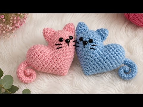 Crochet Heart Cat Keychain Tutorial | Easy Amigurumi for Beginners