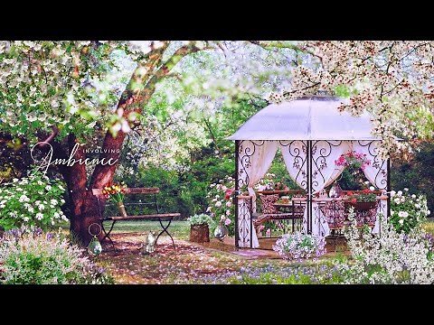 🍃Spring Gazebo ASMR Ambience With Gentle Rain, Wind Chimes, Crackling Candles, Nature Sounds