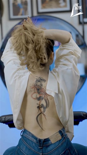 🐉 Girl Spine Dragon Tattoo Timelapse | Back Tattoo Transformation | KamzInkzone #girlstattoo #shorts