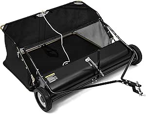 YITAMOTOR 48" Leaf Collector Tow Behind Lawn Sweeper Pull Behind Grass Sweeper Large Hopper Black