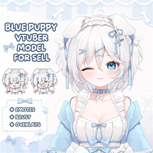 LIVE 2D Model Blue Puppy Girl Vtuber Model for Sell - Etsy