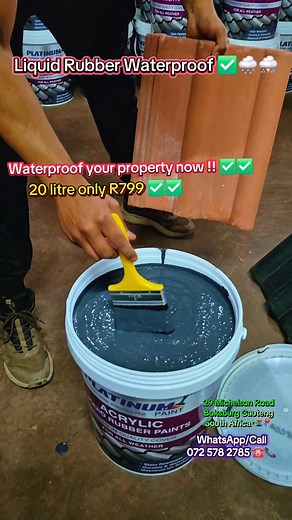 🌧Platinum Paints Liquid Rubber Waterproof🌦 ******* R799 for 20 litres****** All colours ***** Contact us on 072 578 2785 ☎️ LOCATIONS🇿🇦✅📍 - 29 Michelson Road Boksburg Gauteng 📍 - 118 President Mbeki street Rustenburg Central North West 📍 - 10 Jorissen Street Polokwane central 📍 -50 West Riding Row Sherwood KwaZulu-Natal 📍 - 25 Booysens Road Johannesburg South 📍 - 427 Van Der Hoff Road Pretoria Central Gauteng📍 * Liquid Rubber - Black * Liquid Rubber - Terracotta * Liquid Rubber - Ligh