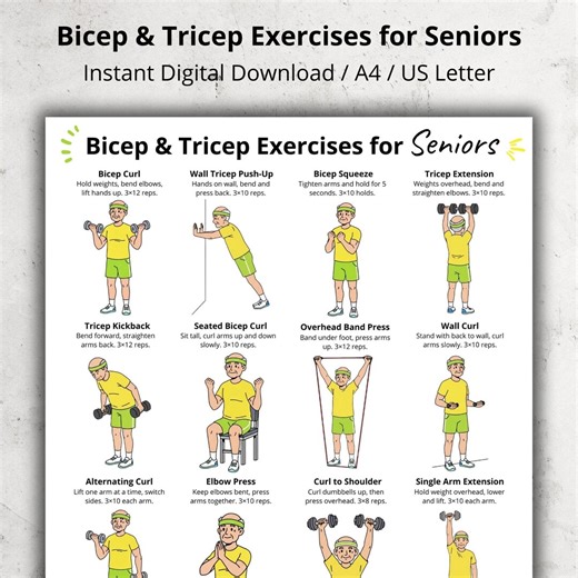 Bicep and Tricep Exercises for Seniors, Chair Arm Workout Printable, Dumbbell and Band Upper Body Exercises, Easy Arm Workout for Home - Etsy UK