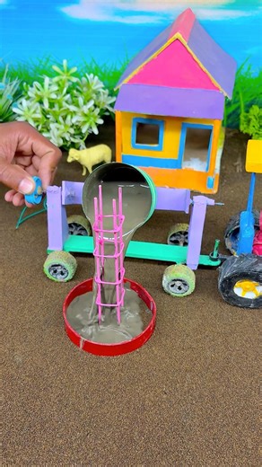 😳 Small Tractor Big Cement Work! Mini Pillar Making Project |#shorts #minitractor