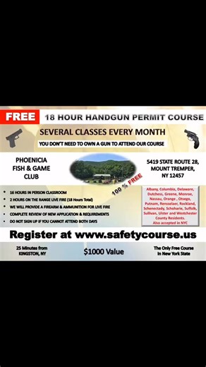 FREE NYS 18 Hour Pistol Permit Course. www.safetycourse.us | Armsta Training | Facebook