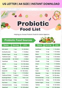 Liste des aliments probiotiques | Tableau des aliments fermentés, guide de santé intestinale (téléchargement PDF au format A4 et lettre US) - Etsy France