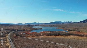 Nevada scenic highway US 93 with aerial lake view