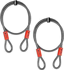 BV Heavy-Duty 4FT Security Cable Lock with Loops - 10mm (3/8 Inch) Cut-Resistant Braided Steel Cable-Versatile & Weatherproof - Security Chain for Padlock, Chain Lock, Wire Lock (Pair)