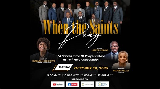 When The Saints Pray! Join us tomorrow at 11 am CST for a Sacred Time of Prayer before the 117th Holy Convocation. We will be LIVE on Facebook and YouTube. What are you believing God for? Come with Expectation! #COGIC #TeamCOGIC #117thHC #HolyConvocation | Church Of God In Christ, Inc.