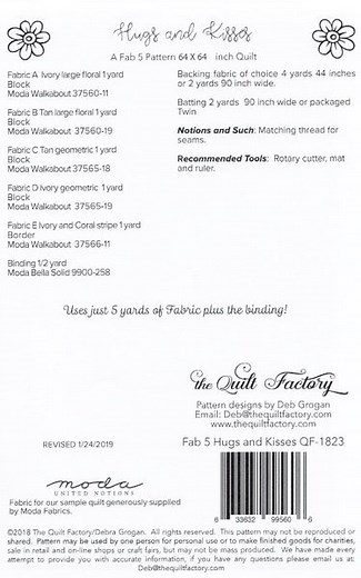 HUGS AND KISSES - The Quilt Factory Pattern QF-1823 DIGITAL DOWNLOAD