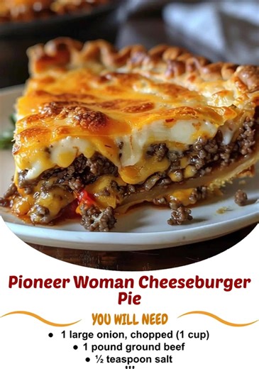 Pioneer Woman Cheeseburger Pie 😋 INGREDIENTS = 1 large onion, chopped (1 cup) 1 pound ground beef ½ teaspoon salt Ground black pepper, to taste Garlic powder, to taste (optional) 1 cup grated Cheddar cheese ½ cup Original Bisquick mix (or all-purpose flour) ............................................ Recipe in First Coʍmеոτ 👇 Enjoy ❤️👇👇👇 | Recipes by Padma
