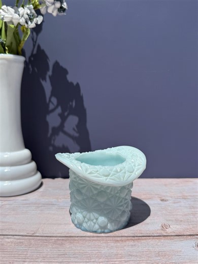 Vintage Fenton Blue Slag Milk Glass Top Hat Vase, Daisy & Button Pattern, Mini Toothpick Holder, Trinket Dish - Etsy