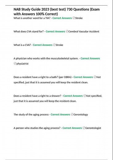 NAB Study Guide 2023 best test 730 Questions Exam with Answers 100% Correct
